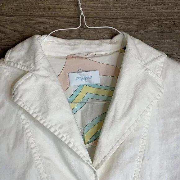 Emilio Pucci Firenze Jacket Womans Size 10 White Denim Stretch Made in Italy - Picture 6 of 15